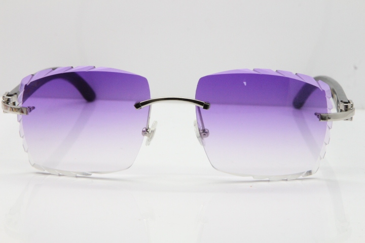 Cartier Rimless 8300816 Original Black Buffalo Horn Sunglasses In Gold Purple Carved Lens