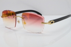 Cartier Rimless 8300816 Original Black Buffalo Horn Sunglasses In Gold Mirror Red Carved Lens