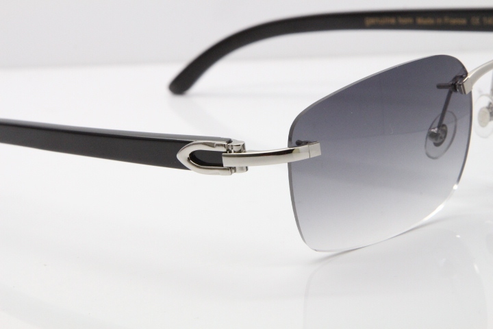 Cartier Rimless Original Black Buffalo Horn 8200759 Sunglasses In Silver Gray Lens