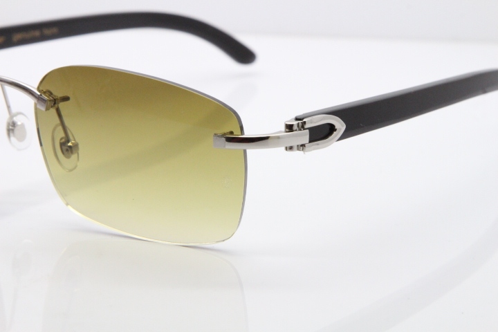 Cartier Rimless Original Black Buffalo Horn 8200759 Sunglasses In Gold Brown Lens