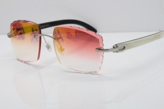 Cartier Rimless 8300816 Original White inside Black Buffalo Horn Sunglasses In Silver Mirror Red Carved Lens