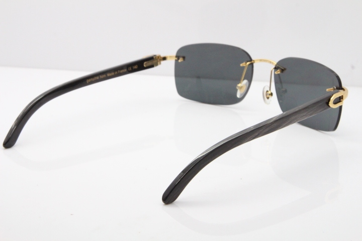 Cartier Rimless Original Black Flower Buffalo Horn 8200759 Sunglasses In Silver Dark Lens