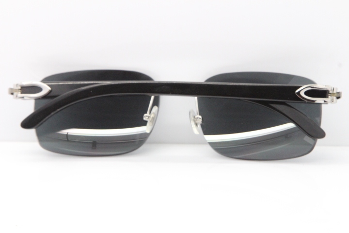 Cartier Rimless Original Black Buffalo Horn 8200759 Sunglasses In Silver Drak Lens