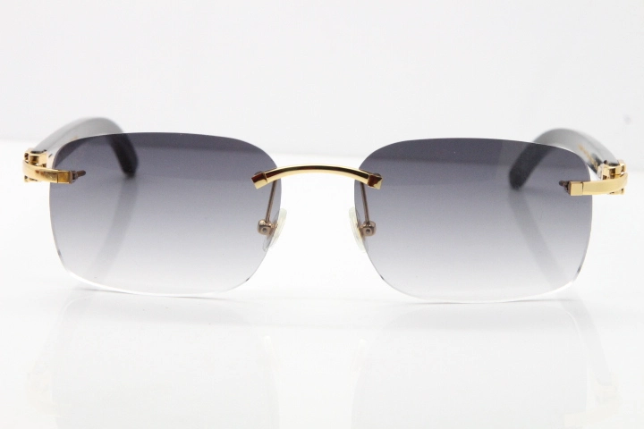 Cartier Rimless Original Black Buffalo Horn 8200759 Sunglasses In Silver Gray Lens
