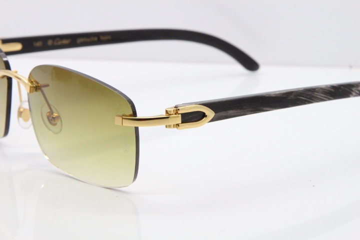 Cartier Rimless Original Black Flower Buffalo Horn 8200759 Sunglasses In Gold Brown Lens