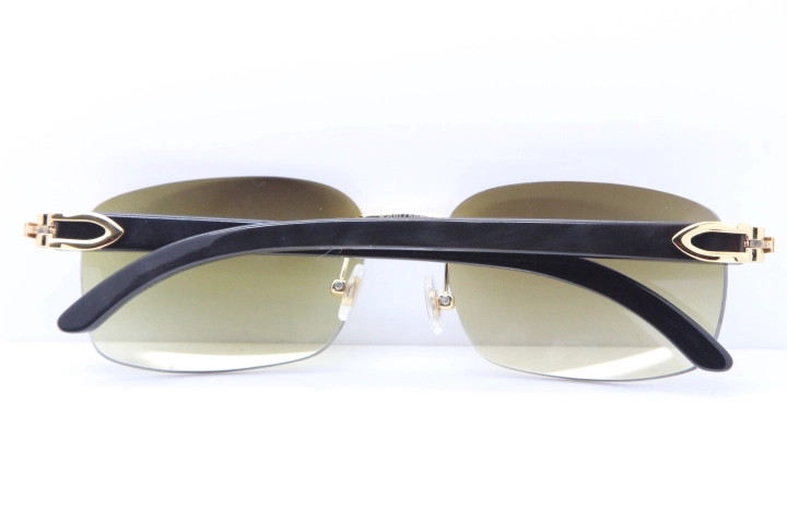 Cartier Rimless Original Black Buffalo Horn 8200759 Sunglasses In Gold Brown Lens