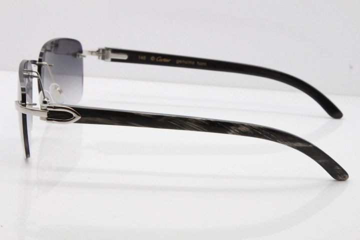 Cartier Rimless Original Black Flower Buffalo Horn 8200759 Sunglasses In Gold Gray Lens