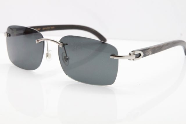 Cartier Rimless Original Black Flower Buffalo Horn 8200759 Sunglasses In Silver Dark Lens
