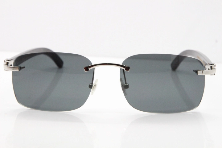 Cartier Rimless Original Black Buffalo Horn 8200759 Sunglasses In Silver Drak Lens