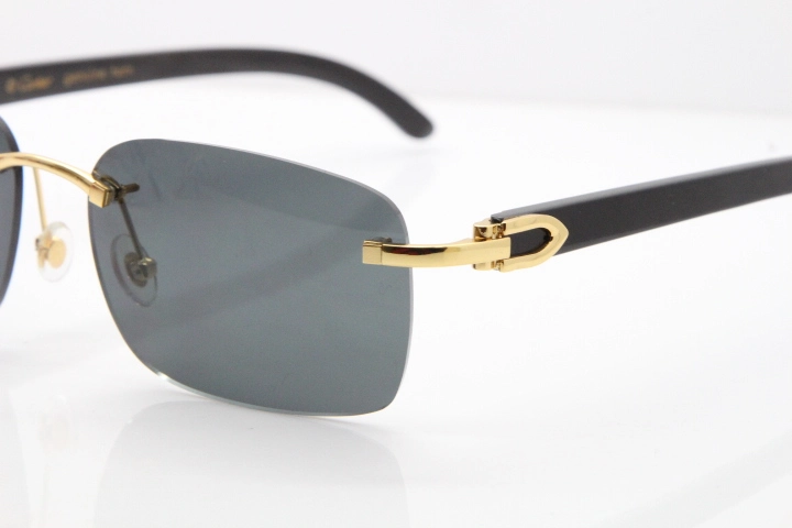 Cartier Rimless Original Black Buffalo Horn 8200759 Sunglasses In Silver Drak Lens