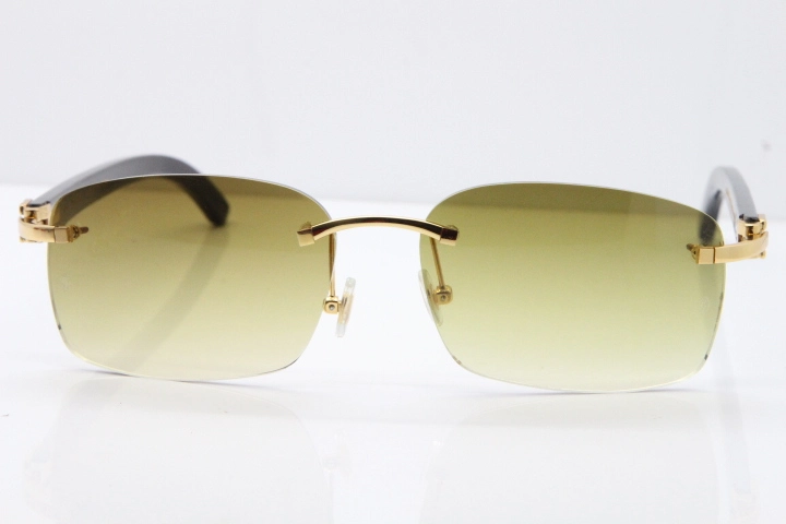 Cartier Rimless Original Black Buffalo Horn 8200759 Sunglasses In Gold Brown Lens