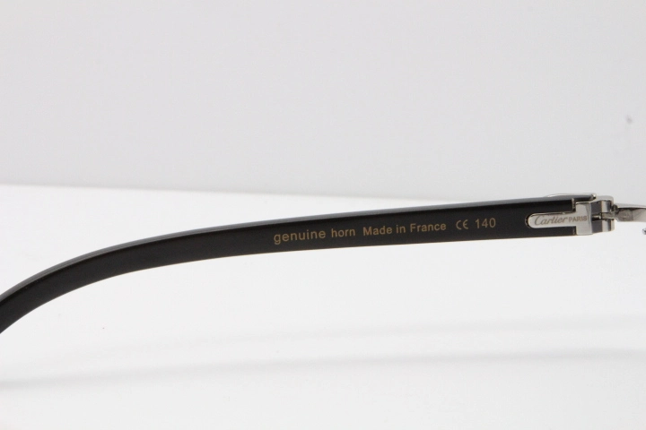 Cartier Rimless Original Black Buffalo Horn 8200759 Sunglasses In Silver Gray Lens