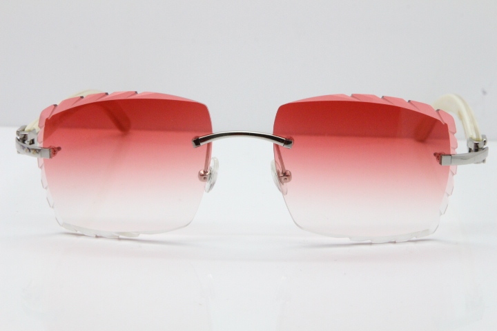 Cartier Rimless 8300816 Original White Genuine Natural Sunglasses In Gold Red Carved Lens