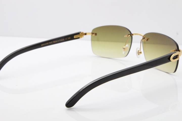 Cartier Rimless Original Black Buffalo Horn 8200759 Sunglasses In Gold Brown Lens