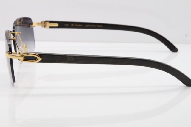 Cartier Rimless Original Black Flower Buffalo Horn 8200759 Sunglasses In Gold Gray Lens
