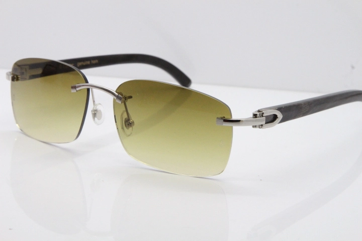 Cartier Rimless Original Black Flower Buffalo Horn 8200759 Sunglasses In Gold Brown Lens