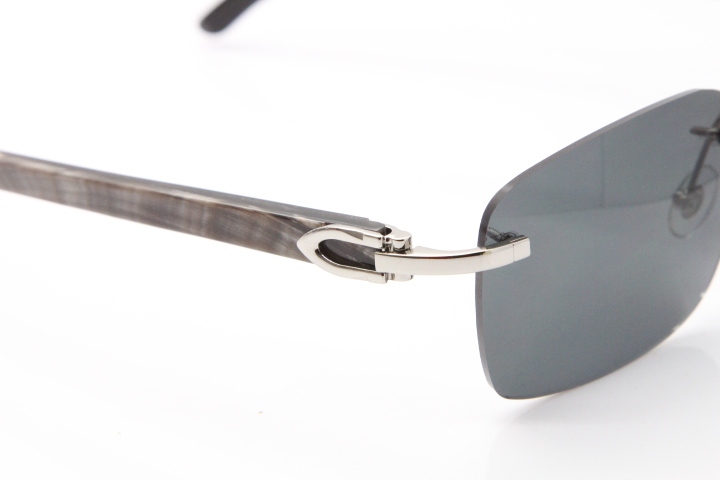 Cartier Rimless Original Black Flower Buffalo Horn 8200759 Sunglasses In Silver Dark Lens