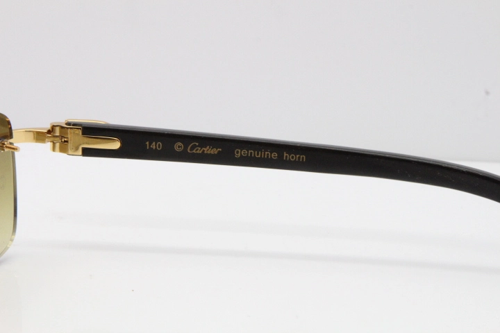 Cartier Rimless Original Black Flower Buffalo Horn 8200759 Sunglasses In Gold Brown Lens