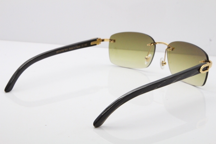 Cartier Rimless Original Black Flower Buffalo Horn 8200759 Sunglasses In Gold Brown Lens