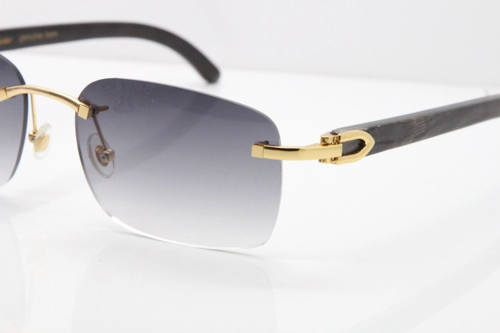 Cartier Rimless Original Black Flower Buffalo Horn 8200759 Sunglasses In Gold Gray Lens