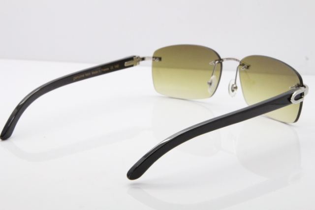Cartier Rimless Original Black Buffalo Horn 8200759 Sunglasses In Gold Brown Lens