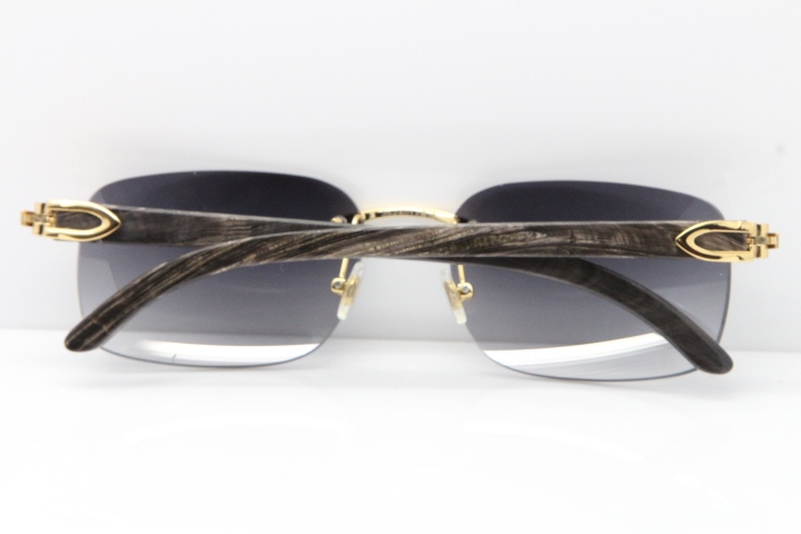 Cartier Rimless Original Black Flower Buffalo Horn 8200759 Sunglasses In Gold Gray Lens