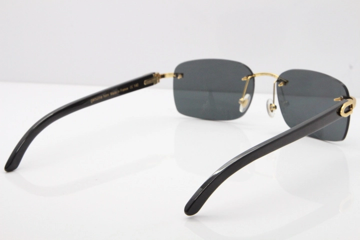 Cartier Rimless Original Black Buffalo Horn 8200759 Sunglasses In Silver Drak Lens