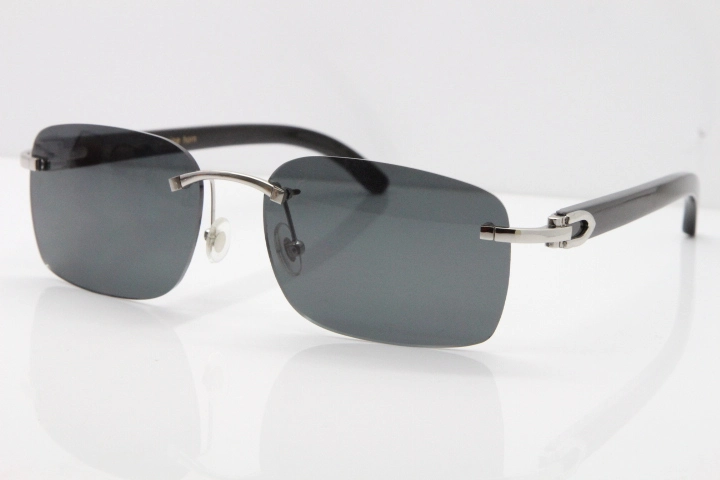 Cartier Rimless Original Black Buffalo Horn 8200759 Sunglasses In Silver Drak Lens