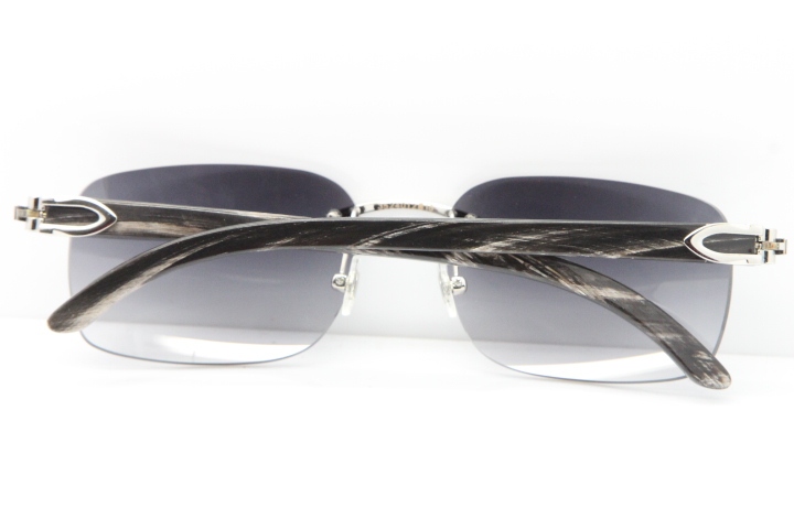Cartier Rimless Original Black Flower Buffalo Horn 8200759 Sunglasses In Gold Gray Lens