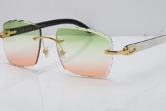 Cartier Rimless 8300816 Original White inside Black Buffalo Horn Sunglasses In Gold Green Mix Brown Carved Lens