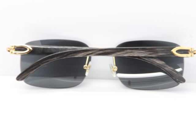 Cartier Rimless Original Black Flower Buffalo Horn 8200759 Sunglasses In Silver Dark Lens