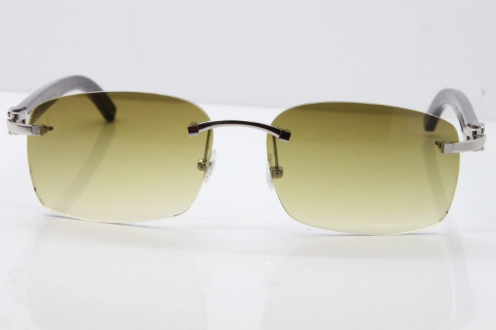 Cartier Rimless Original Black Flower Buffalo Horn 8200759 Sunglasses In Gold Brown Lens