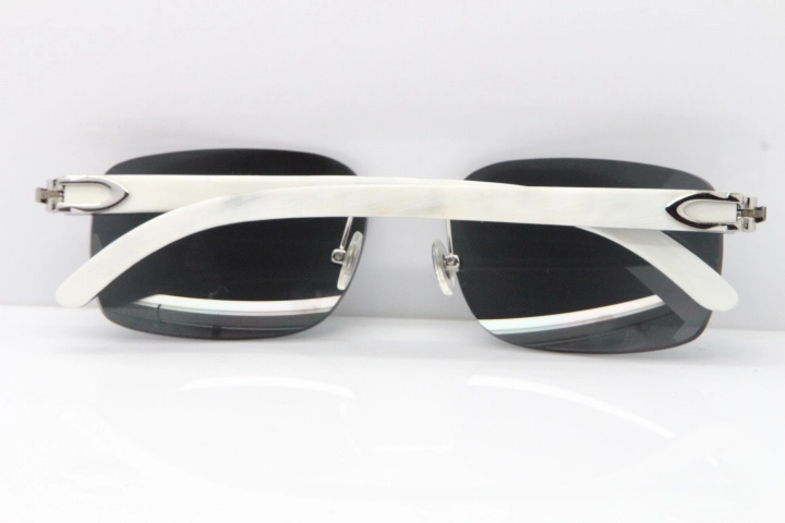 Cartier Rimless 8200759 Original White Inside Black Buffalo Horn Sunglasses in Gold Dark Lens