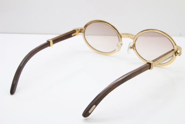 Cartier T7550178 Wood Smaller Big Stones Vintage Sunglasses In Gold Brown Lens（Limited edition）
