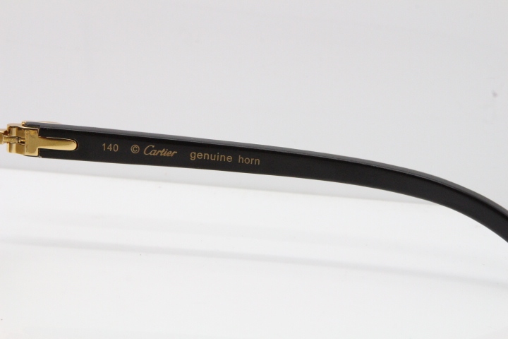 Cartier Rimless 8200759 Original White Inside Black Buffalo Horn Sunglasses in Gold Brown Lens