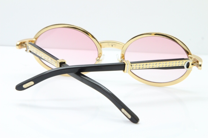 Cartier T7550178 Black Buffalo Horn Smaller Big Stones Vintage Sunglasses In Gold Pink Lens（Limited edition）