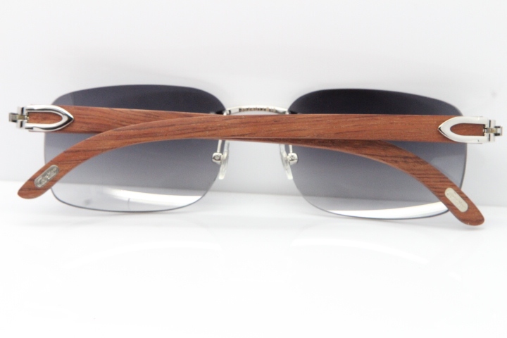 Cartier Rimless 8200759 Original Wood Sunglasses in Gold Gray Lens