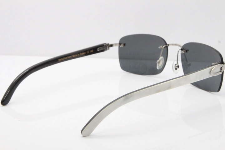 Cartier Rimless 8200759 Original White Inside Black Buffalo Horn Sunglasses in Gold Dark Lens