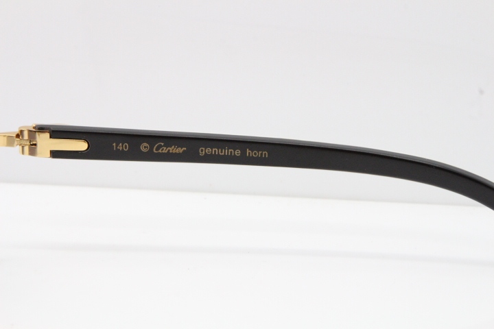 Cartier Rimless 8200759 Original White Inside Black Buffalo Horn Sunglasses in Silver Gray Lens