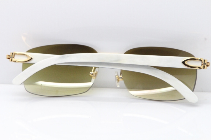 Cartier Rimless 8200759 Original White Inside Black Buffalo Horn Sunglasses in Gold Brown Lens