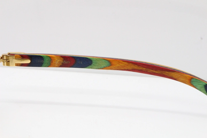 Cartier Rimless 8200759 Original Peacock Wood Sunglasses in Gold Brown Lens