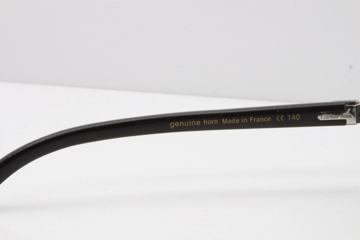 Cartier Rimless 8200759 Original White Inside Black Buffalo Horn Sunglasses in Gold Dark Lens