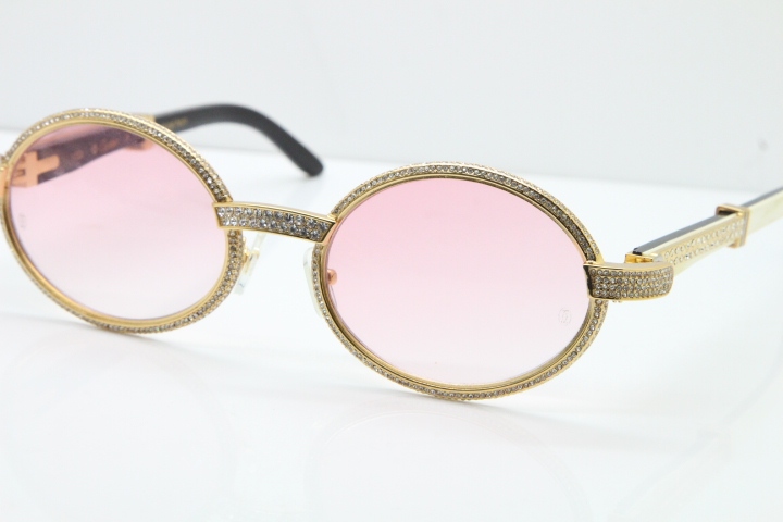 Cartier T7550178 White Inside Black Buffalo Horn Smaller Big Stones Vintage Sunglasses In Gold Pink Lens（Limited edition）