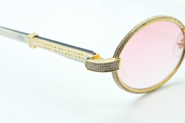 Cartier T7550178 White Inside Black Buffalo Horn Smaller Big Stones Vintage Sunglasses In Gold Pink Lens（Limited edition）