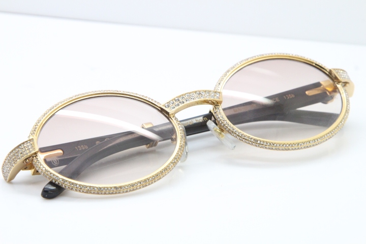 Cartier T7550178 Black Buffalo Horn Smaller Big Stones Vintage Sunglasses In Gold Brown Lens（Limited edition）