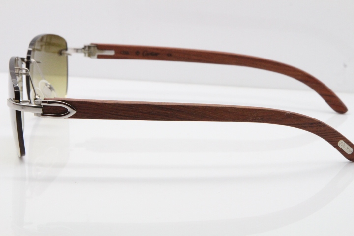 Cartier Rimless 8200759 Original Wood Sunglasses in Gold Brown Lens