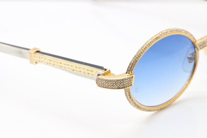 Cartier T7550178 White Inside Black Buffalo Horn Smaller Big Stones Vintage Sunglasses In Gold Blue Lens（Limited edition）