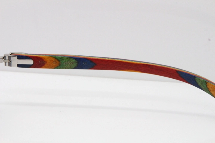 Cartier Rimless 8200759 Original Peacock Wood Sunglasses in Gold Brown Lens