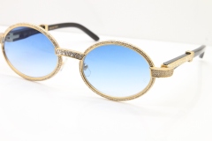 Cartier T7550178 Black Buffalo Horn Smaller Big Stones Vintage Sunglasses In Gold Blue Lens（Limited edition）