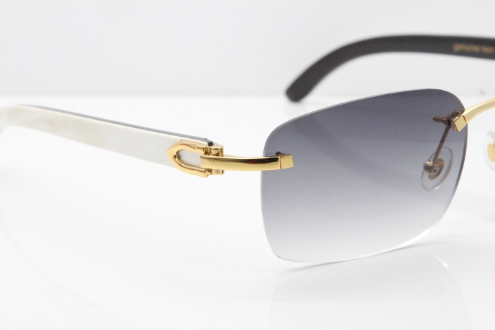 Cartier Rimless 8200759 Original White Inside Black Buffalo Horn Sunglasses in Silver Gray Lens